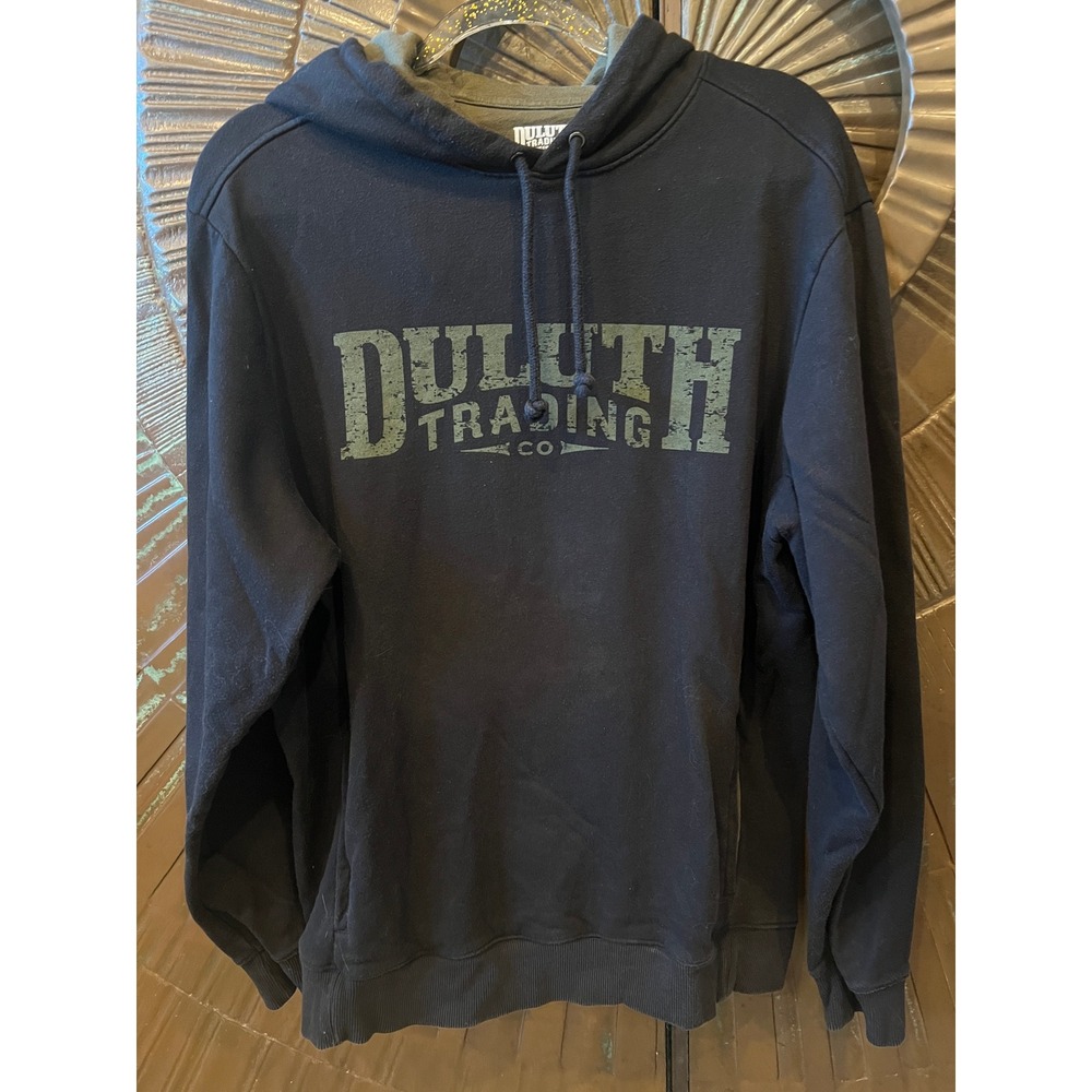 Duluth‎ Trading Workwear Mens Black Graphic Logo Hoodie Pullover Sweatshirt Sz M